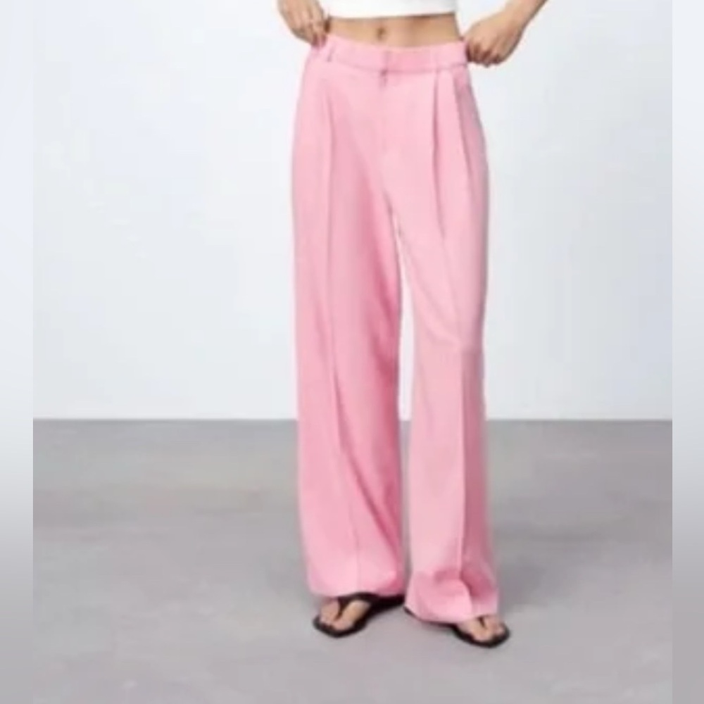 Zara Pink Straight Leg Pants High-Waisted